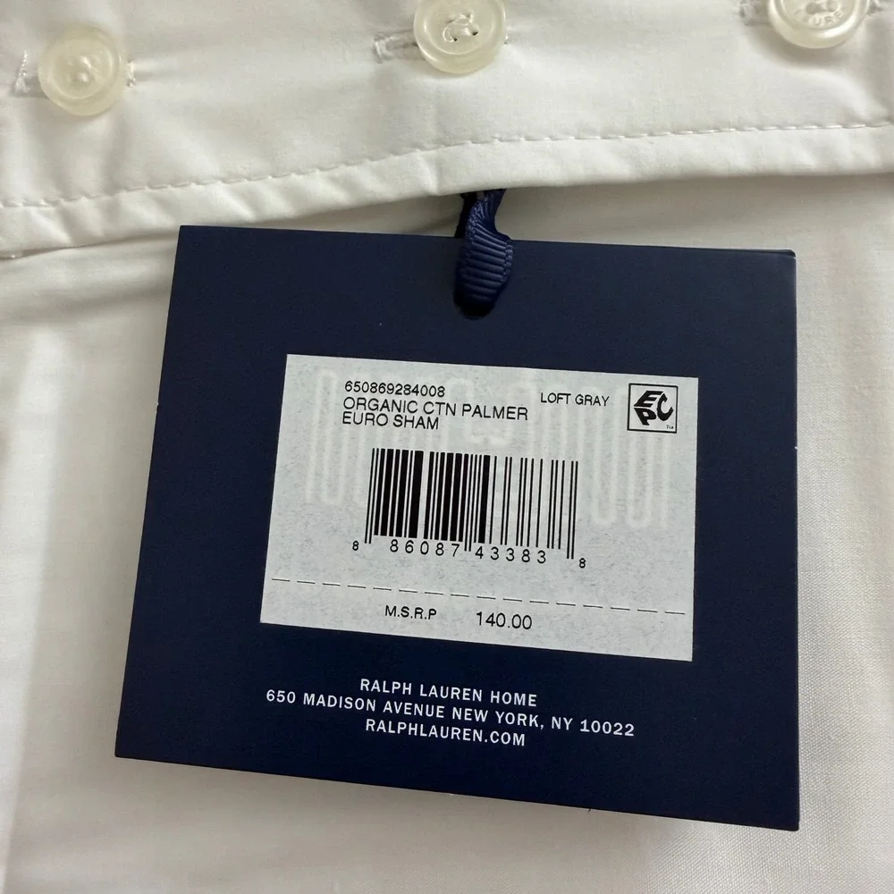 Ralph Lauren Home Palmer Percale Organic‎ Sateen Border Euro Sham loft gray NWT